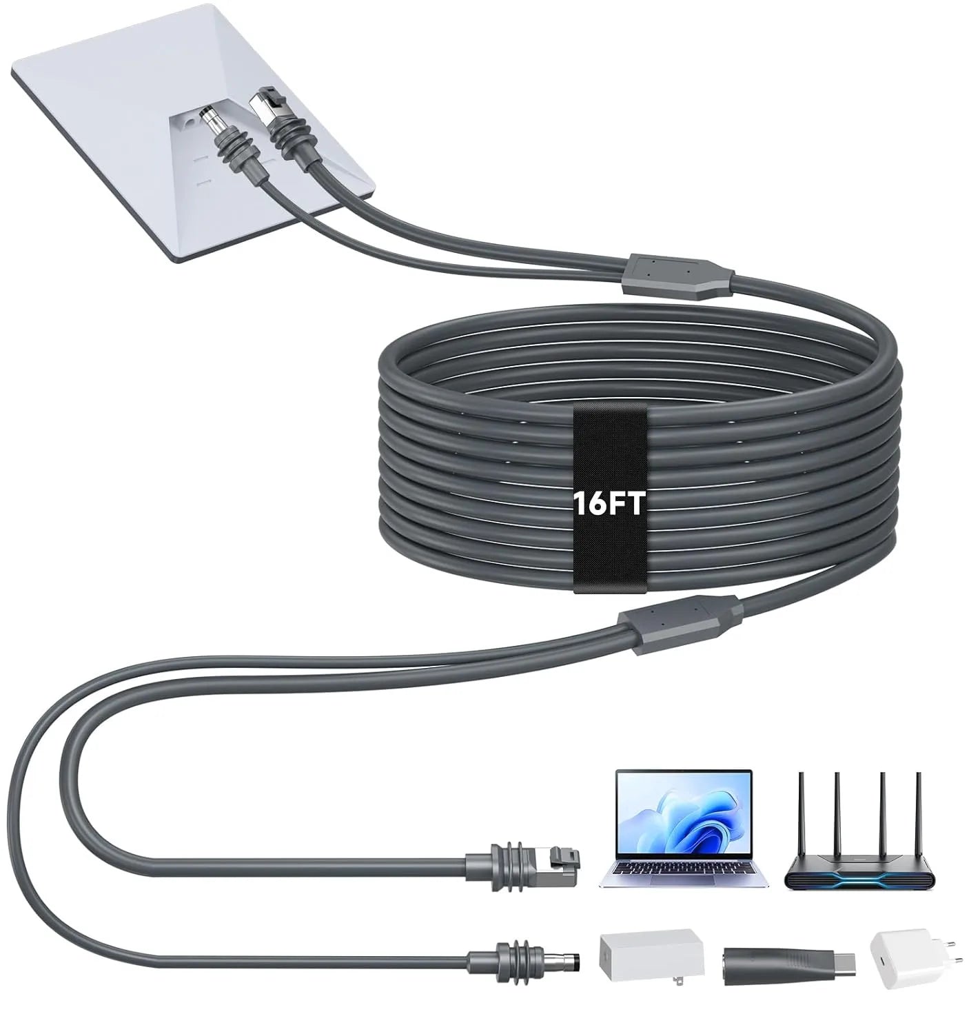 Starlink Mini 2-in-1 Power & Ethernet Cable | 16.4FT USB-C/DC Charging Cable