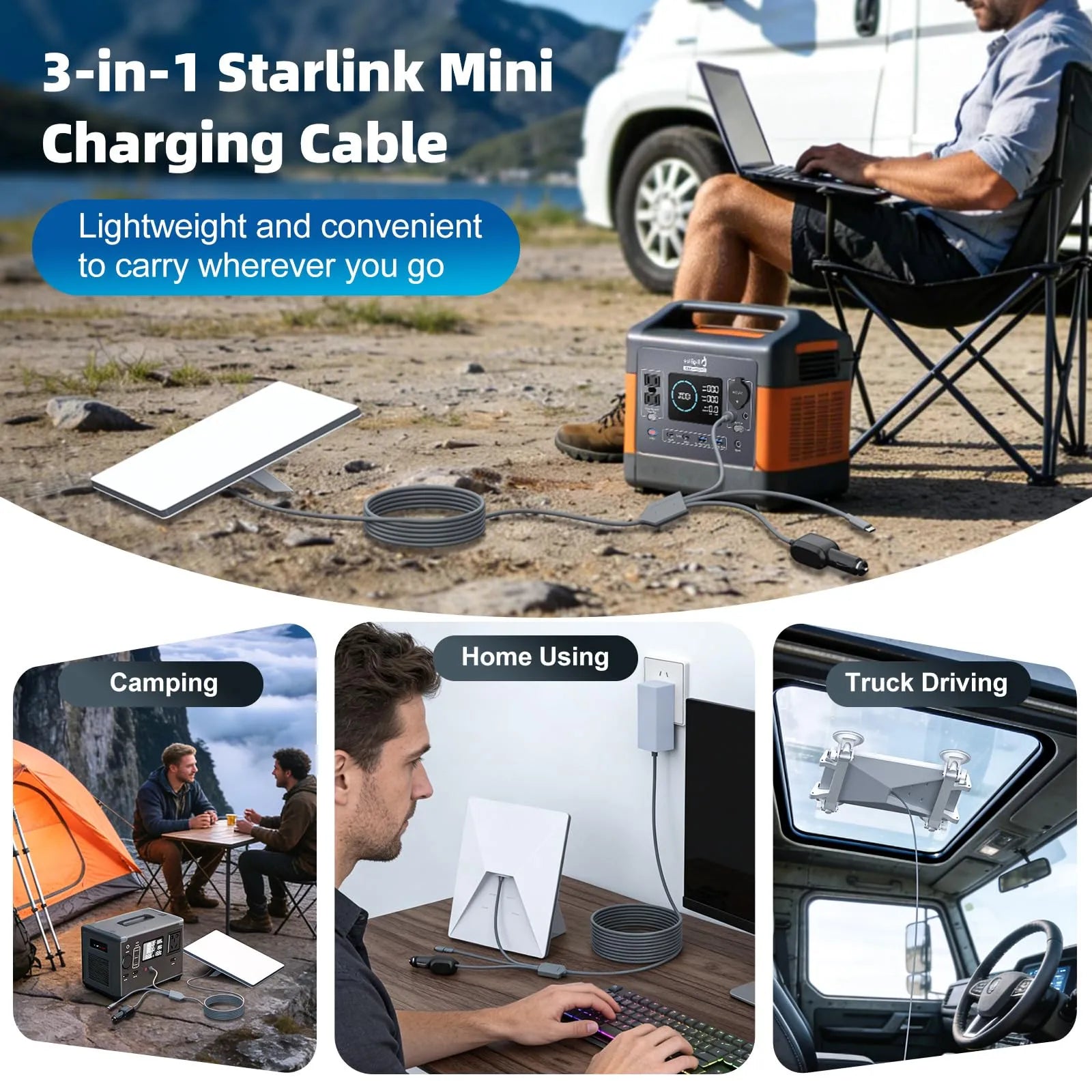 Starlink Mini 3-in-1 Power Cable | USB-C, Car Charger & DC Power Adapter