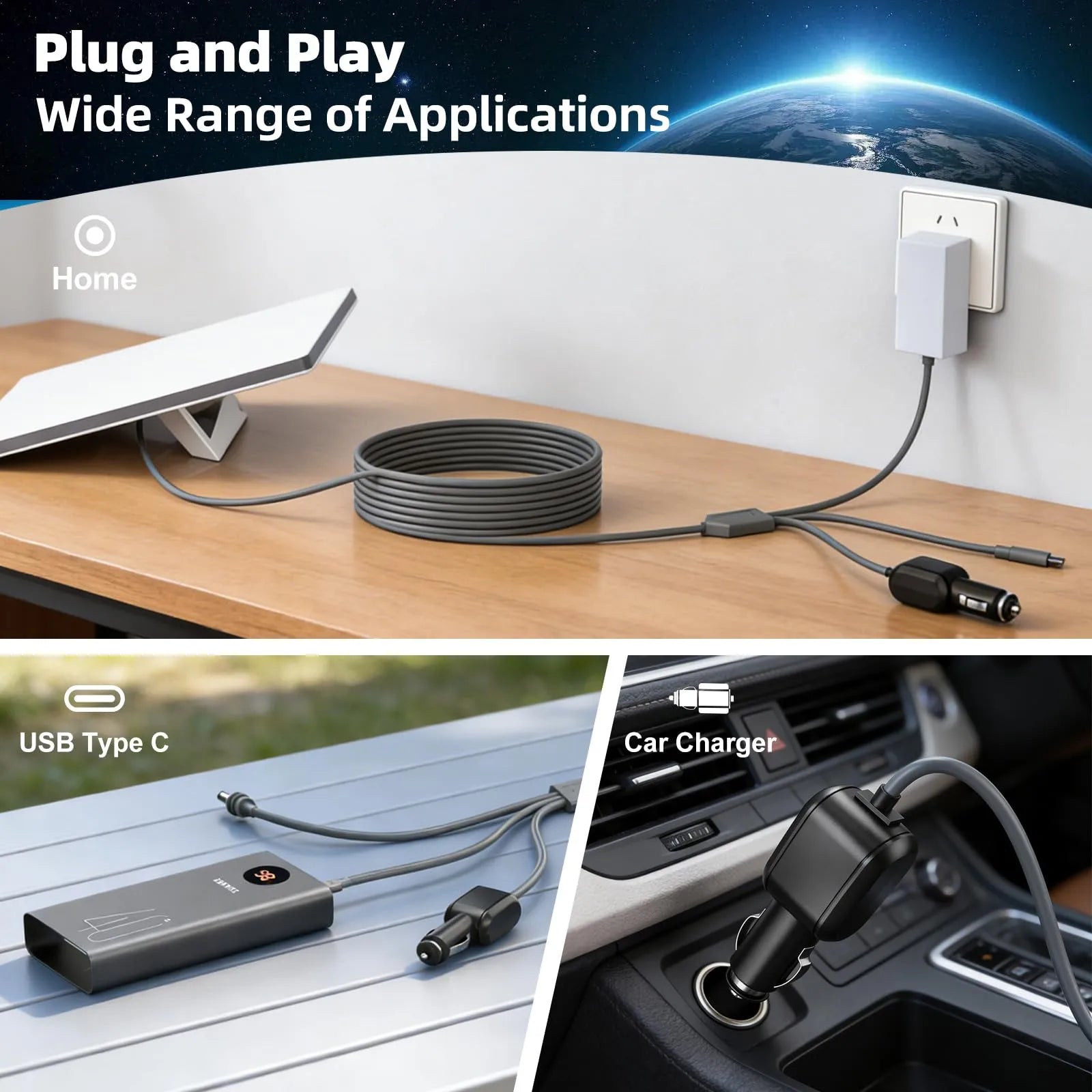 Starlink Mini 3-in-1 Power Cable | USB-C, Car Charger & DC Power Adapter