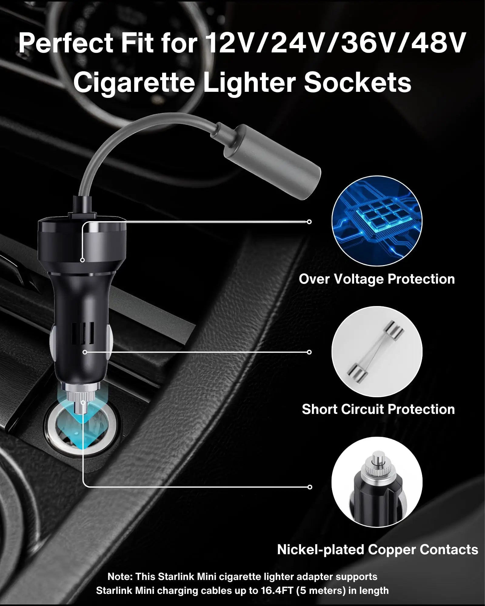 Starlink Mini Car Charger to DC Female Adapter Cable | 12V/3A 36W