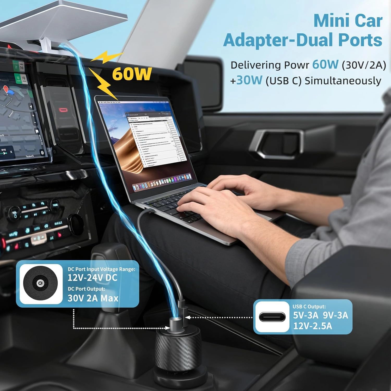 Starlink Mini 2-in-1 Car Adapter | 24V Step-Up Converter with USB-C Fast Charging