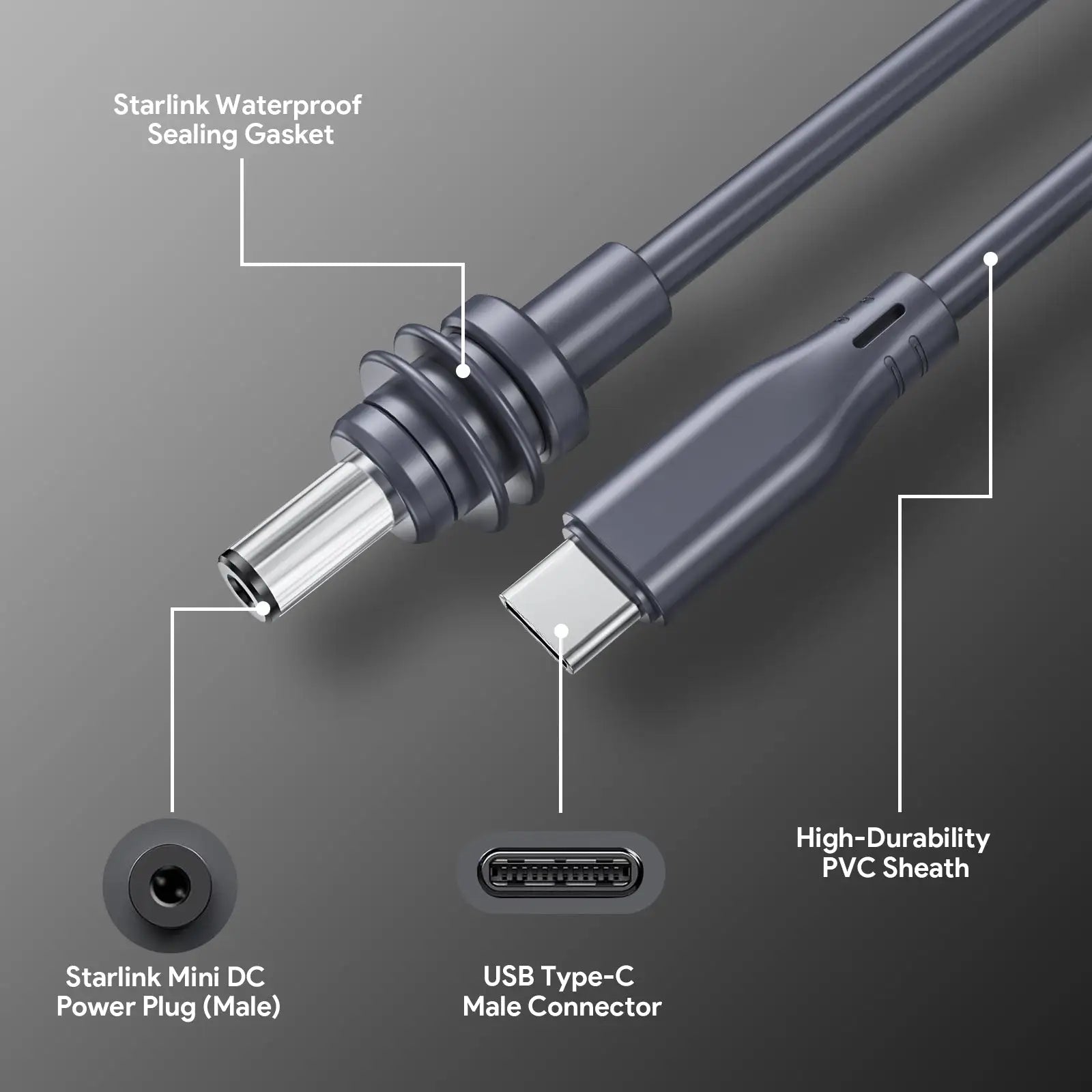 Starlink Mini USB-C to DC Power Cable | 2M-15M Multiple Lengths